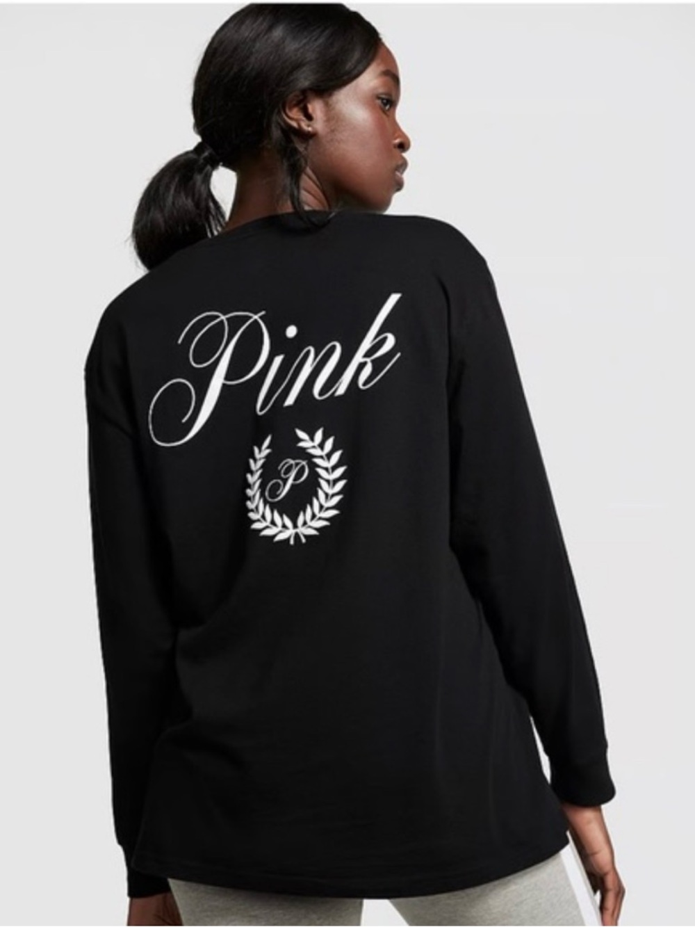PINK Victoria's Secret Long Sleeve Graphic Campus Tee - Black